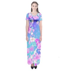 colorful pastel  flowers Short Sleeve Maxi Dress