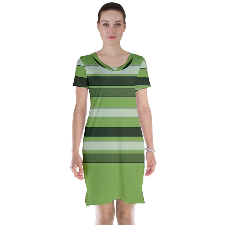 Greenery Stripes Pattern Horizontal Stripe Shades Of Spring Green Short Sleeve Nightdress