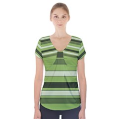 Greenery Stripes Pattern Horizontal Stripe Shades Of Spring Green Short Sleeve Front Detail Top
