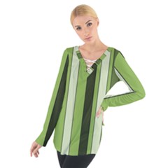 Greenery Stripes Pattern 8000 Vertical Stripe Shades Of Spring Green Color Women s Tie Up Tee by yoursparklingshop