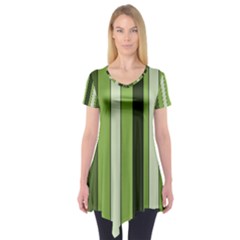 Greenery Stripes Pattern 8000 Vertical Stripe Shades Of Spring Green Color Short Sleeve Tunic  by yoursparklingshop