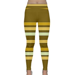 Elegant Shades Of Primrose Yellow Brown Orange Stripes Pattern Classic Yoga Leggings by yoursparklingshop