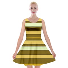 Elegant Shades Of Primrose Yellow Brown Orange Stripes Pattern Velvet Skater Dress by yoursparklingshop