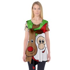 Rudolph And Santa Selfie Short Sleeve Tunic  by Valentinaart