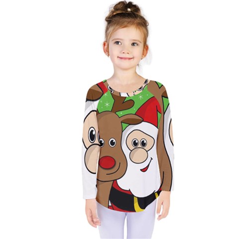 Rudolph And Santa Selfie Kids  Long Sleeve Tee by Valentinaart