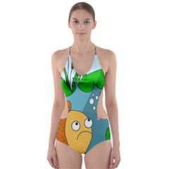 Fish and worm Cut-Out One Piece Swimsuit