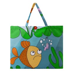 Fish And Worm Zipper Large Tote Bag by Valentinaart
