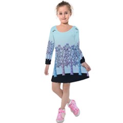 Blue Magical Hill Kids  Long Sleeve Velvet Dress by Valentinaart