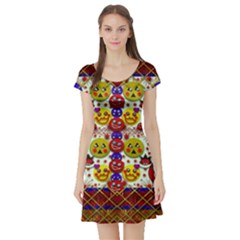 Smile And The Whole World Smiles  On Short Sleeve Skater Dress by pepitasart