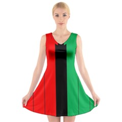 Kwanzaa Colors African American Red Black Green  V-neck Sleeveless Skater Dress by yoursparklingshop