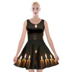 Hanukkah Chanukah Menorah Candles Candlelight Jewish Festival Of Lights Velvet Skater Dress by yoursparklingshop