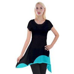 Black And Cyan Short Sleeve Side Drop Tunic by Valentinaart