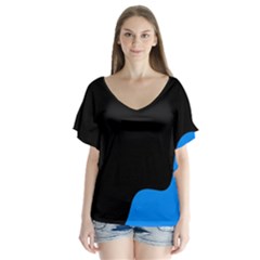 Blue and black Flutter Sleeve Top