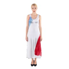 Tricolor Banner Flag France, Blue White Red Watercolor Sleeveless Maxi Dress