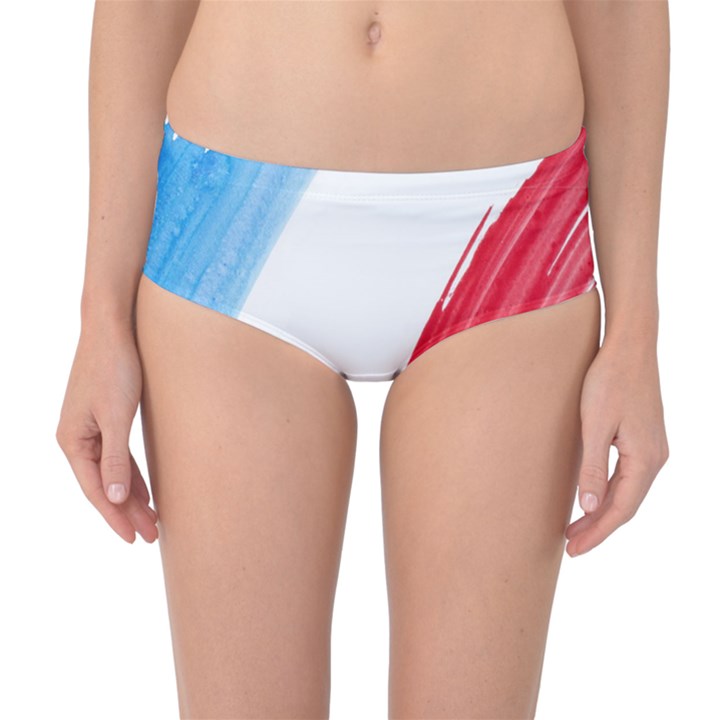 Tricolor banner flag France, blue white red watercolor Mid-Waist Bikini Bottoms