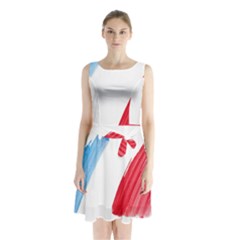 Tricolor Banner Flag France, Blue White Red Watercolor Sleeveless Chiffon Waist Tie Dress