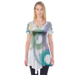 Rainbow Color Circles, Paintbrush Aquarel Short Sleeve Tunic 