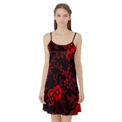 Small Red Roses Satin Night Slip by Brittlevirginclothing