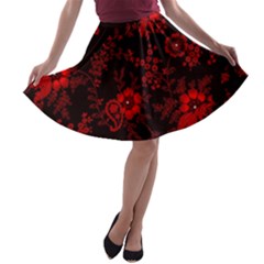 Small Red Roses A-line Skater Skirt by Brittlevirginclothing