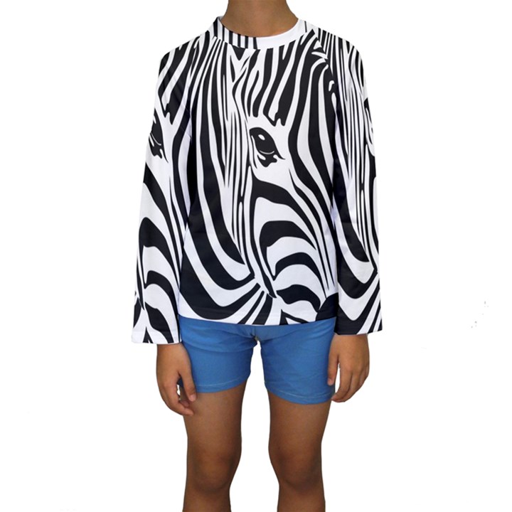 Animal Cute Pattern Art Zebra Kids  Long Sleeve Swimwear