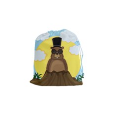 Happy Groundhog Day Drawstring Pouches (small)  by Valentinaart