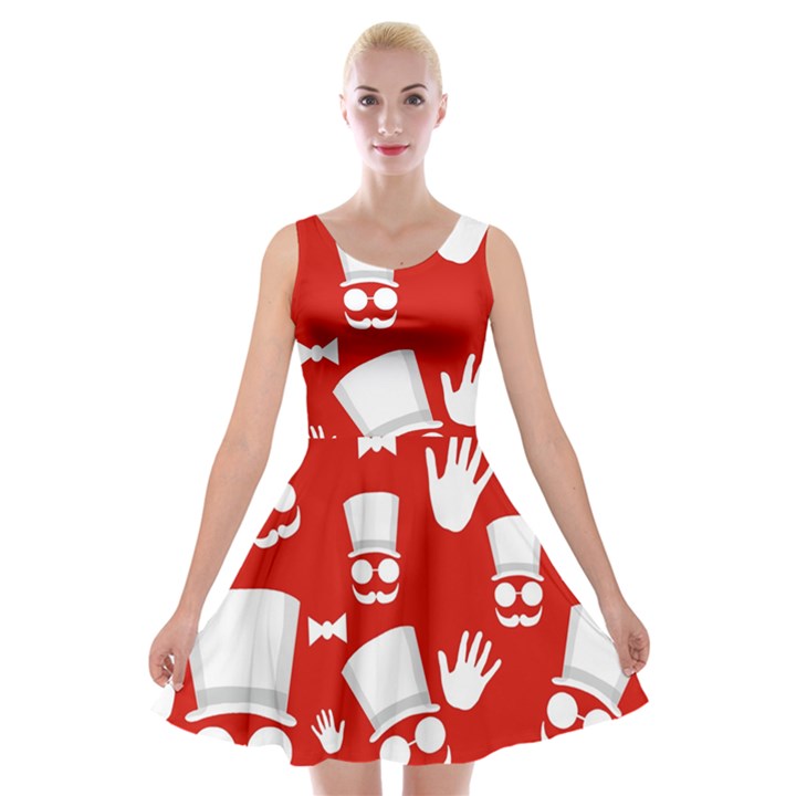 Gentlemen - red and white pattern Velvet Skater Dress