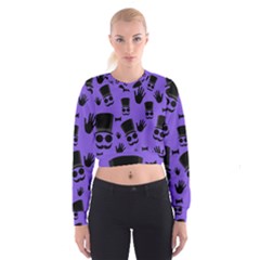 Gentleman Purple Pattern Women s Cropped Sweatshirt by Valentinaart
