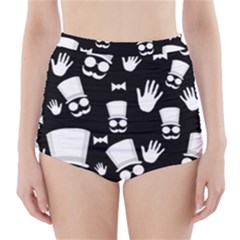 Gentleman - Black And White Pattern High-waisted Bikini Bottoms by Valentinaart