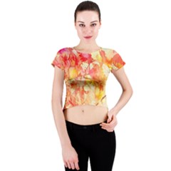 Monotype Art Pattern Leaves Colored Autumn Crew Neck Crop Top by Amaryn4rt
