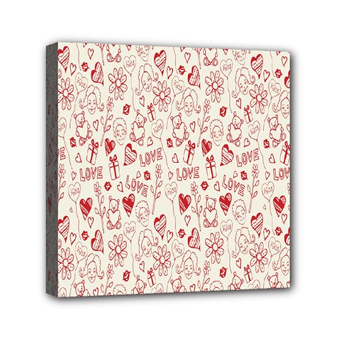 Heart Surface Kiss Flower Bear Love Valentine Day Mini Canvas 6  x 6 