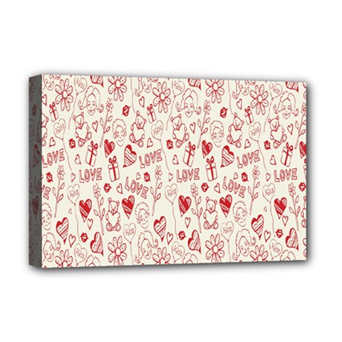 Heart Surface Kiss Flower Bear Love Valentine Day Deluxe Canvas 18  x 12  