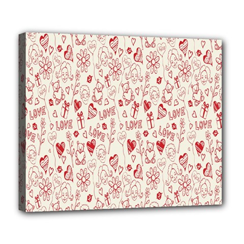 Heart Surface Kiss Flower Bear Love Valentine Day Deluxe Canvas 24  x 20  