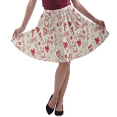 Heart Surface Kiss Flower Bear Love Valentine Day A-line Skater Skirt