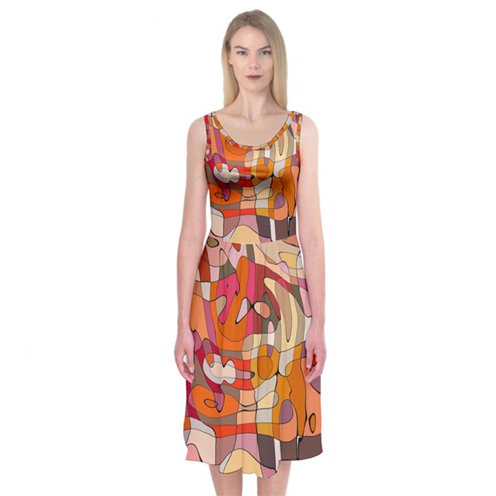 Abstract Abstraction Pattern Moder Midi Sleeveless Dress
