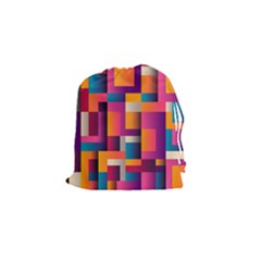 Abstract Background Geometry Blocks Drawstring Pouches (small)  by Amaryn4rt