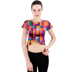 Abstract Background Geometry Blocks Crew Neck Crop Top by Amaryn4rt