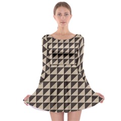 Brown Triangles Background Pattern  Long Sleeve Skater Dress by Amaryn4rt