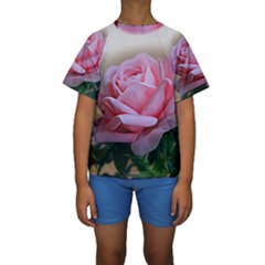 Rose Pink Flowers Pink Saturday Kids  Short Sleeve Swimwear by Amaryn4rt