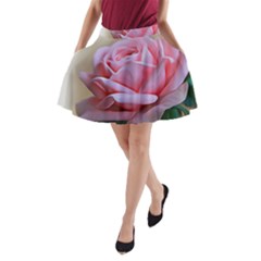 Rose Pink Flowers Pink Saturday A-line Pocket Skirt