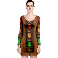 Traffic Light Green Red Yellow Long Sleeve Bodycon Dress