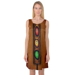 Traffic Light Green Red Yellow Sleeveless Satin Nightdress