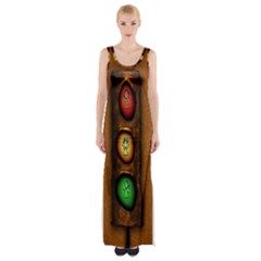 Traffic Light Green Red Yellow Maxi Thigh Split Dress