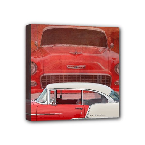 Classic Car Chevy Bel Air Dodge Red White Vintage Photography Mini Canvas 4  X 4  by yoursparklingshop