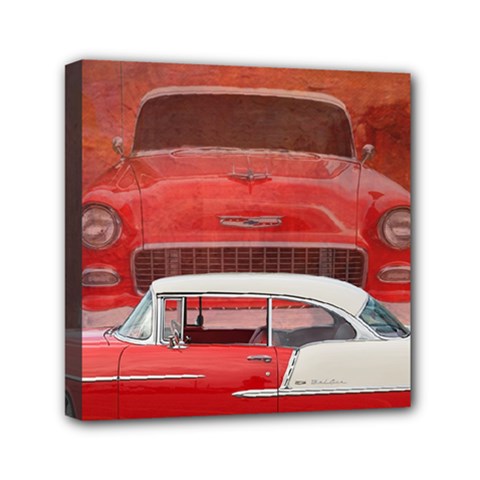 Classic Car Chevy Bel Air Dodge Red White Vintage Photography Mini Canvas 6  X 6  by yoursparklingshop