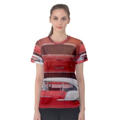 Classic Car Chevy Bel Air Dodge Red White Vintage Photography Women s Sport Mesh Tee