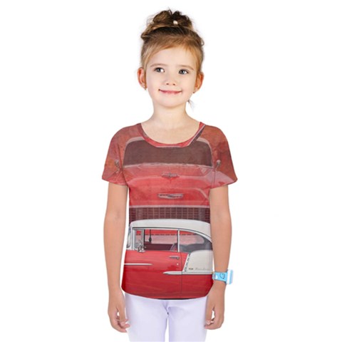 Classic Car Chevy Bel Air Dodge Red White Vintage Photography Kids  One Piece Tee by yoursparklingshop