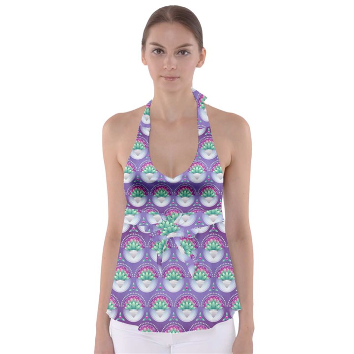 Background Floral Pattern Purple Babydoll Tankini Top