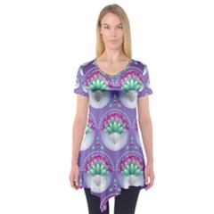 Background Floral Pattern Purple Short Sleeve Tunic  by Amaryn4rt