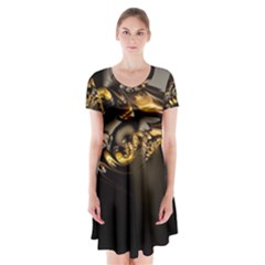 Fractal Mathematics Abstract Short Sleeve V-neck Flare Dress