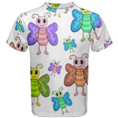 Colorful, Cartoon Style Butterflies Men s Cotton Tee by Valentinaart